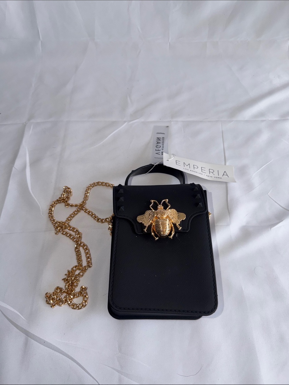 Emperia Black Mini Crossbody Bag with Gold Beetle Accent